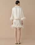 SILKINC Cropped Silk Jacket with Feather Trim