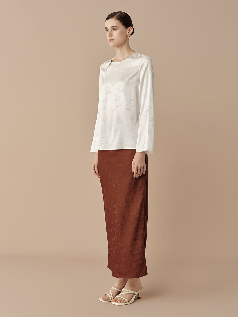 SILKINC Long Sleeved Silk Jacquard Long Top