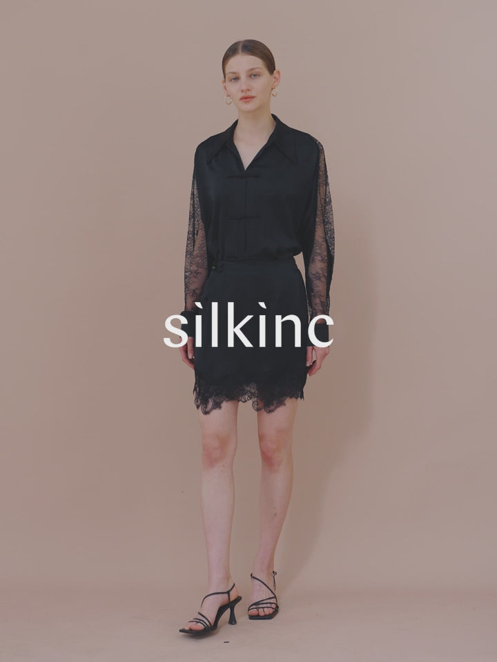 SILKINC Chinese Knot Lace Blouse And Short Skirt Set