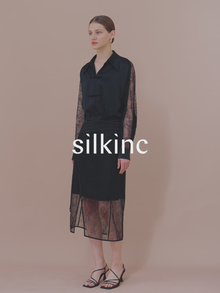 SILKINC Double Layer Lace Midi Skirt