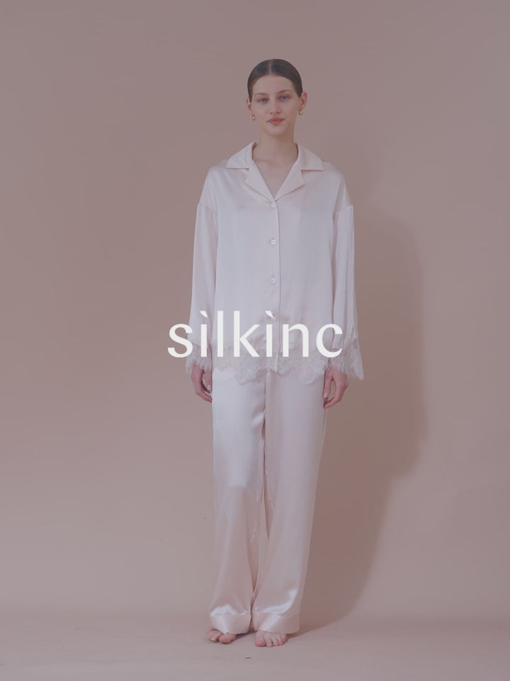 SILKINC Romantic Lace Patchwork Long Pajamas